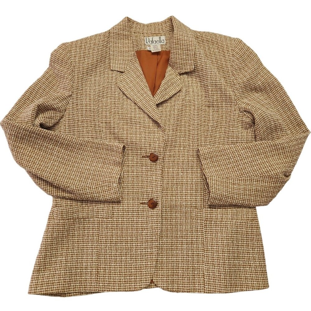 Rafaella Vintage Brown White Textured Blazer Jacket womens Size 12